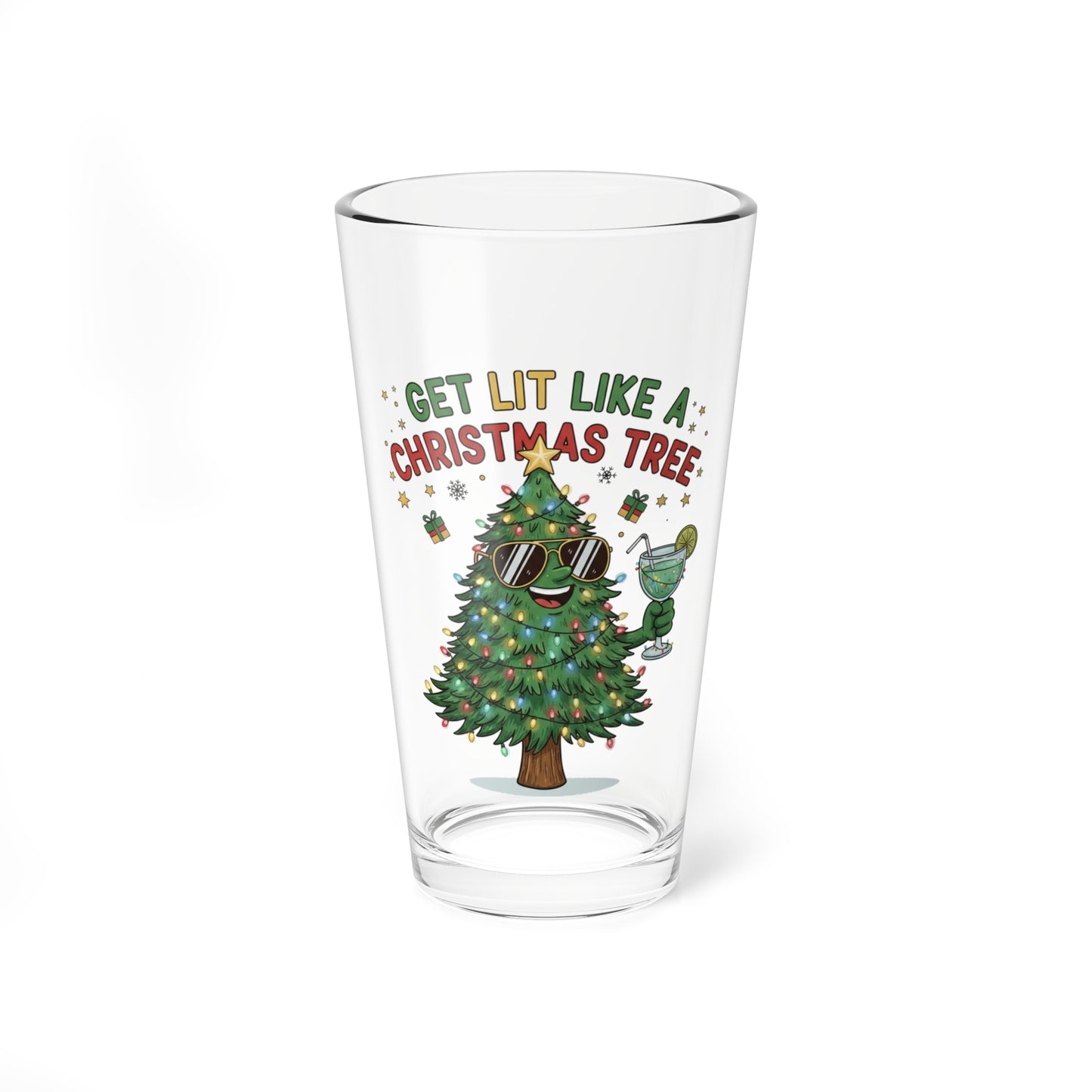 Get Lit Like a Christmas Tree – Holiday Mixing Glass (16oz)