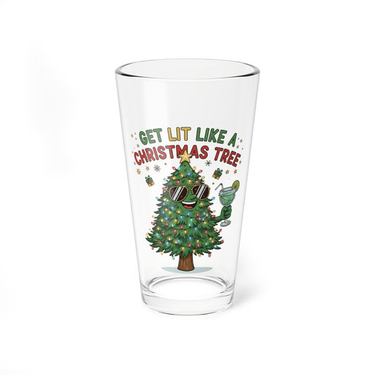 Get Lit Like a Christmas Tree – Holiday Mixing Glass (16oz)