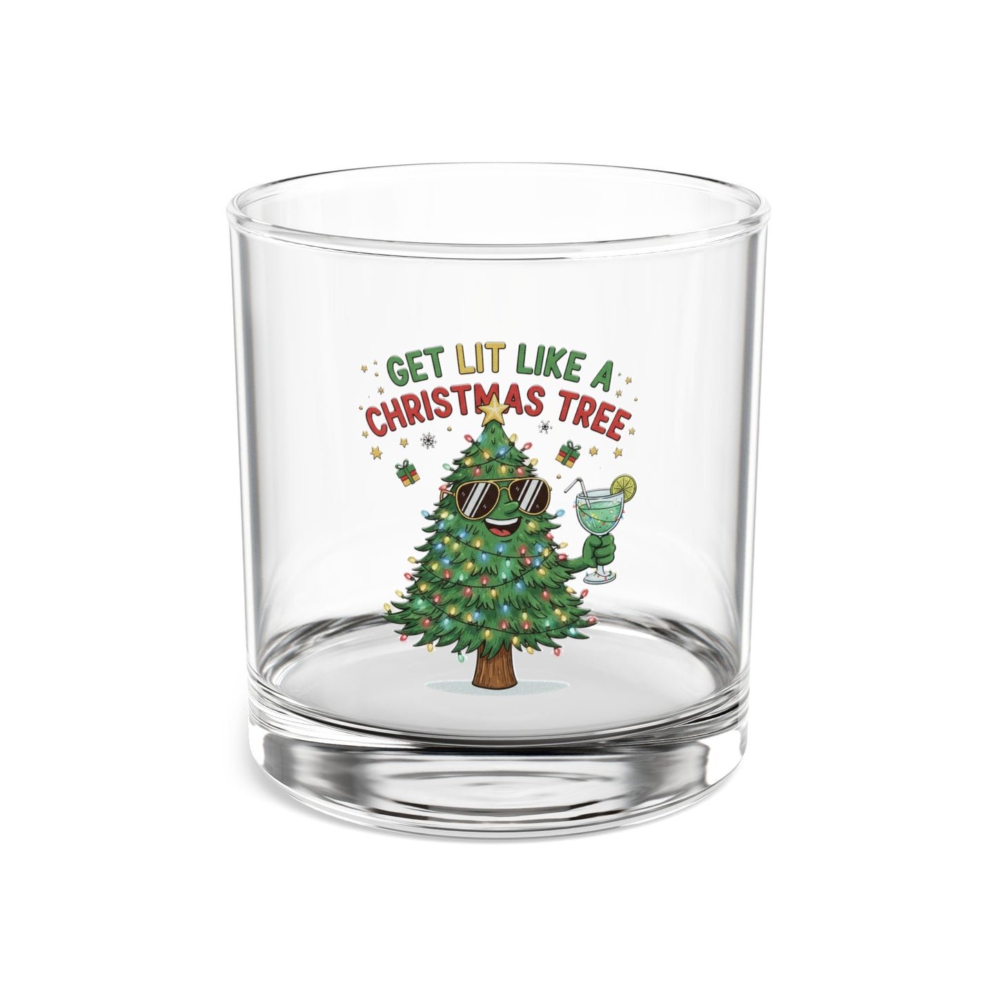Get Lit Like a Christmas Tree – Holiday Rocks Glass (10oz)