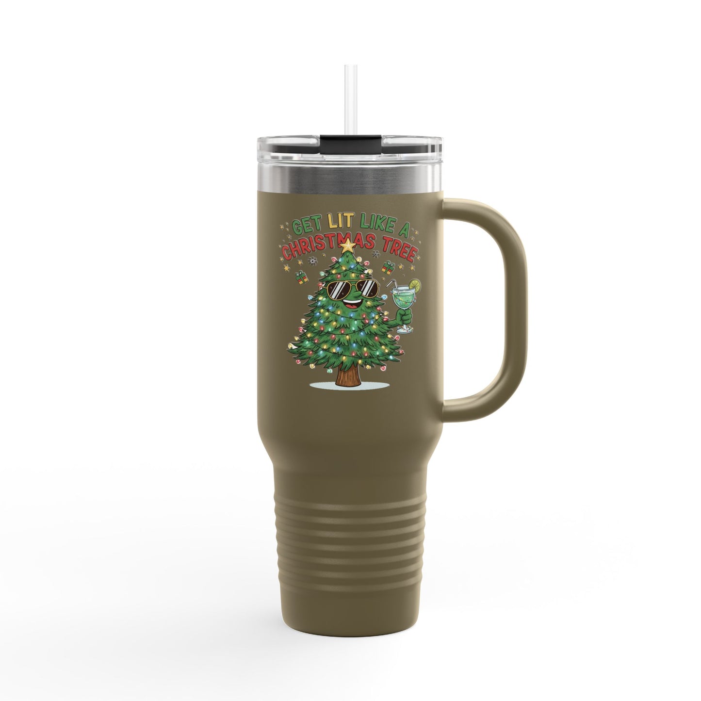 Get Lit Like a Christmas Tree – Funny Holiday Insulated Travel Mug (40oz)