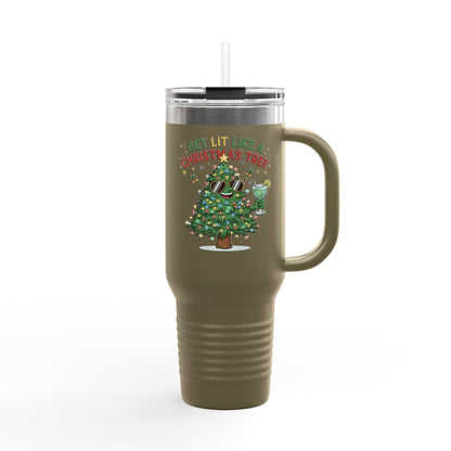 Get Lit Like a Christmas Tree – Funny Holiday Insulated Travel Mug (40oz)