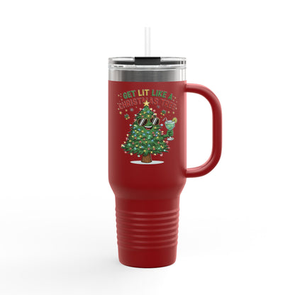 Get Lit Like a Christmas Tree – Funny Holiday Insulated Travel Mug (40oz)