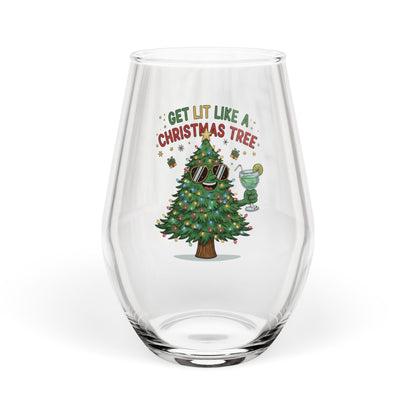 Get Lit Like a Christmas Tree – Funny Holiday Stemless Wine Glass, 11.75oz