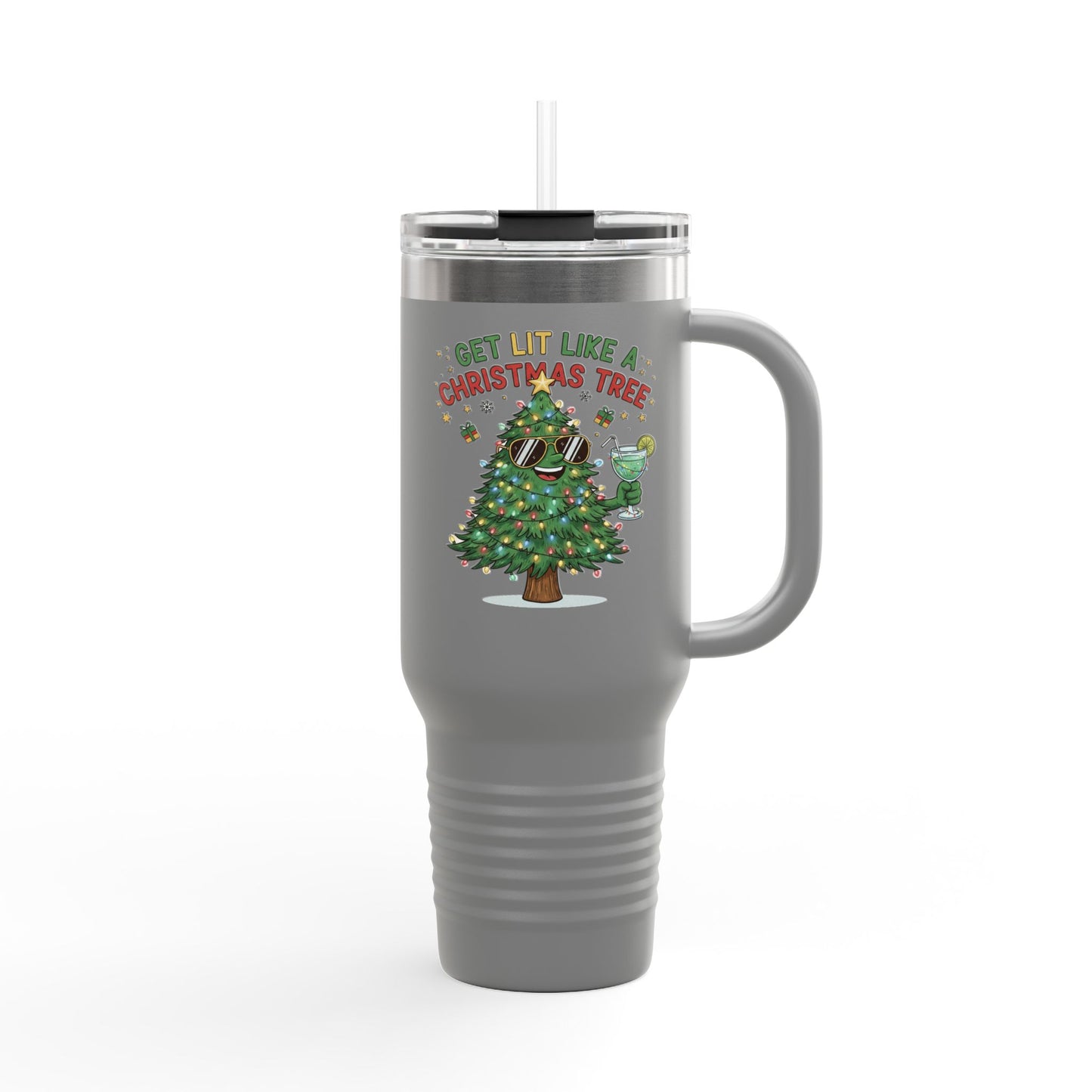Get Lit Like a Christmas Tree – Funny Holiday Insulated Travel Mug (40oz)