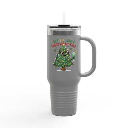 Get Lit Like a Christmas Tree – Funny Holiday Insulated Travel Mug (40oz)