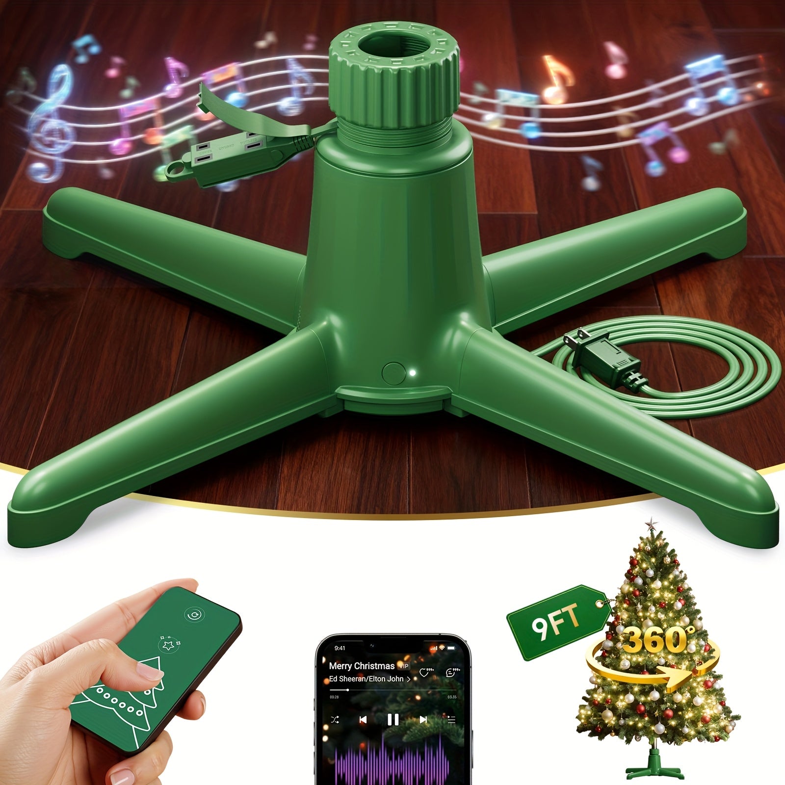 Upgrade Musical Rotating Christmas Tree Stand Adjustable Tree Stands With Remote Control For Up To 9ft 120 Lb Artificial Tree With Speaker Fit For 1252 In Tree Poles